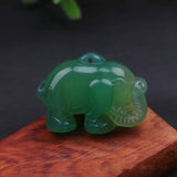 Chinese Green Chalcedony Elephant Jade Pendant Men's Women Agate Necklace