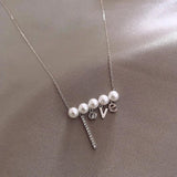 S925 Silver Love Pearl Pendant Necklace Women's Jewelry
