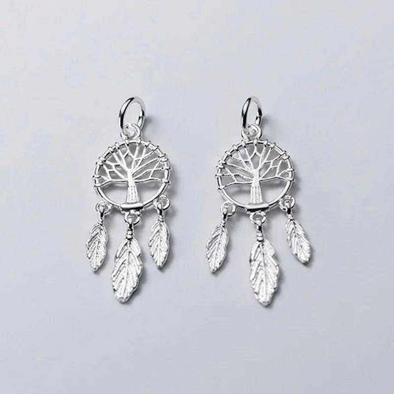 925 Silver Dream Catcher Drop Charms Life Tree Feather Pendant