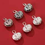 925 Silver Flower Heart Necklace Charms Hollow Out Pendant DIY Jewelry