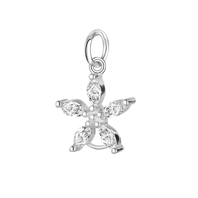 TrustDavis 925 Sterling Silver Flower CZ Charm Pendant DIY Accessories