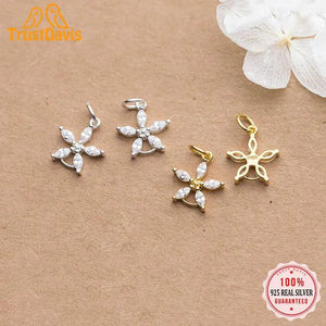 TrustDavis 925 Sterling Silver Flower CZ Charm Pendant DIY Accessories
