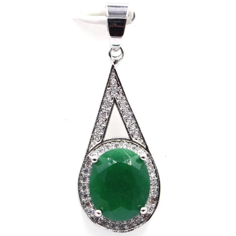Real Green Emerald Pink Kunzite CZ 925 Silver Pendant