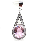 Real Green Emerald Pink Kunzite CZ 925 Silver Pendant