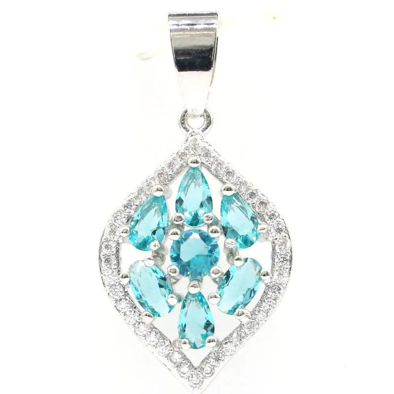 Lovely Pink Rhodolite Garnet Aquamarine CZ Silver Pendant