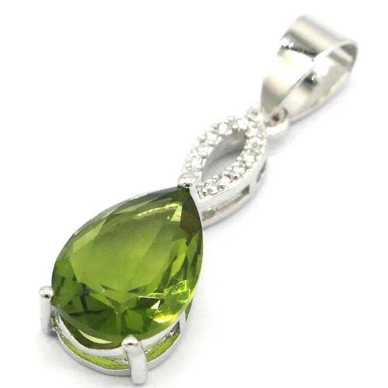 Lovely Green Peridot Red Blood Ruby CZ Women Silver Pendant
