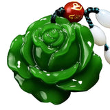 Green Jade Rose Flower Pendant Necklace Hand-carved Charm Jadeite