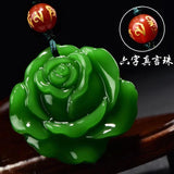 Green Jade Rose Flower Pendant Necklace Hand-carved Charm Jadeite