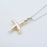 Baroque Cross Pearl Pendant Silver Necklace