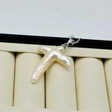 Baroque Cross Pearl Pendant Silver Necklace