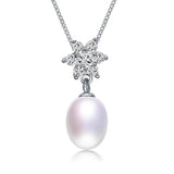 Natural Freshwater Oval Pearl Necklace 925 Sterling Silver Zircon Flower Pendant