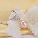 Natural Freshwater Oval Pearl Necklace 925 Sterling Silver Zircon Flower Pendant