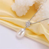 Natural Freshwater Oval Pearl Necklace 925 Sterling Silver Zircon Flower Pendant