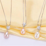 Natural Freshwater Oval Pearl Necklace 925 Sterling Silver Zircon Flower Pendant