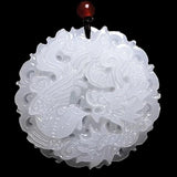 Dragon Phoenix Natural Jade Pendant Necklace Chinese Hand-Carved Charm Jewelry