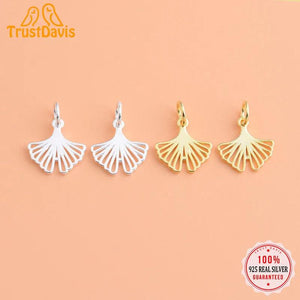 TrustDavis 925 Sterling Silver Ginkgo Charm Pendant DIY Fine Jewelry