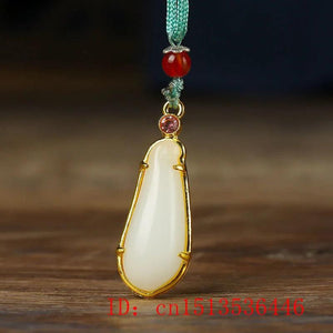 Jade Zucchini Pendant 925 Silver Crystal Charm Necklace