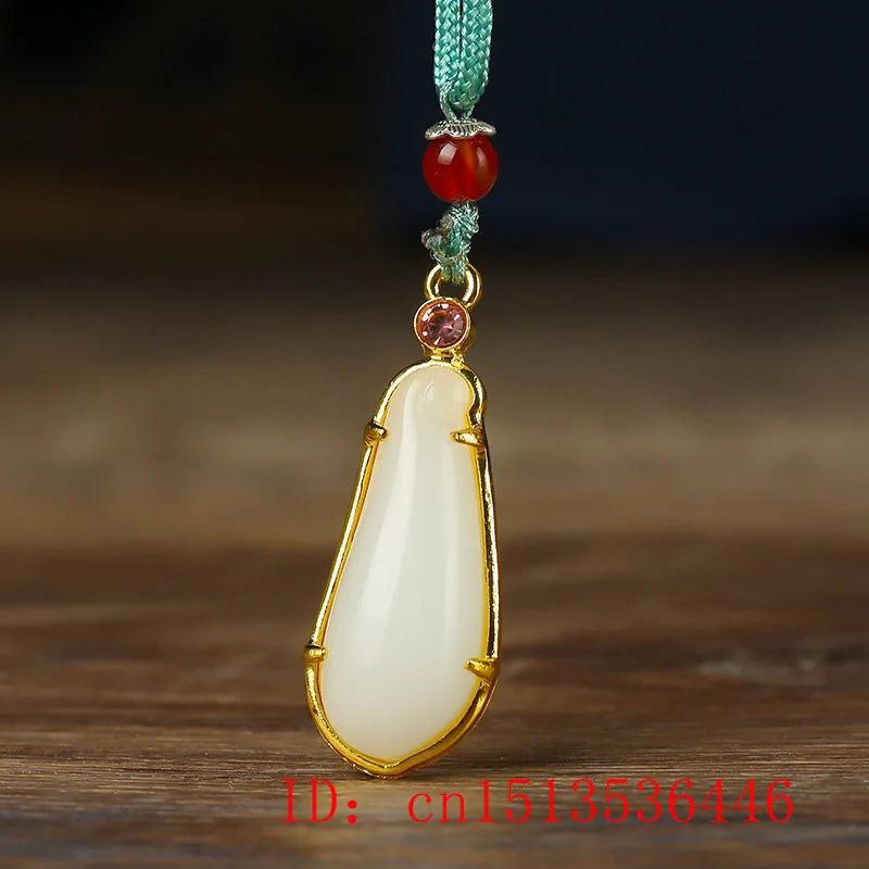 Jade Zucchini Pendant 925 Silver Crystal Charm Necklace