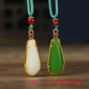 Jade Zucchini Pendant 925 Silver Crystal Charm Necklace