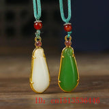 Jade Zucchini Pendant 925 Silver Crystal Charm Necklace