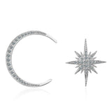 Silver Star Moon Asymmetric Stud Earring Lady Party Jewelry