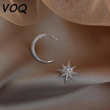 Silver Star Moon Asymmetric Stud Earring Lady Party Jewelry