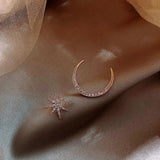Silver Star Moon Asymmetric Stud Earring Lady Party Jewelry