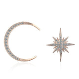 Silver Star Moon Asymmetric Stud Earring Lady Party Jewelry