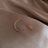 Silver Star Moon Asymmetric Stud Earring Lady Party Jewelry