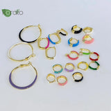 Colorful Enamel Hoop Earrings 925 Silver