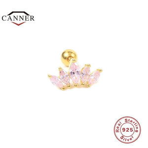 Pink Zircon Ear Studs 925 Sterling Silver Lightning Stud Earrings for Women