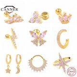 Pink Zircon Ear Studs 925 Sterling Silver Lightning Stud Earrings for Women