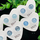 Aquamarine Ball Bead Stud Earrings 925 Silver Healing Gemstone Jewelry