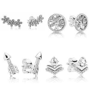 925 Silver Earring Daisy Clusters Tree of Love Crystal Women Jewelry