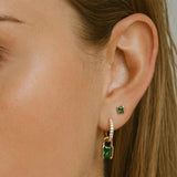 925 Silver Emerald Green CZ Square Stud Earrings for Women