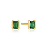 925 Silver Emerald Green CZ Square Stud Earrings for Women