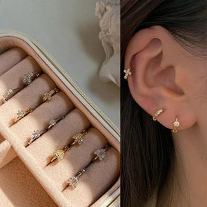 S925 Silver Earrings Cross Butterfly Crystal Jewelry Wedding Party