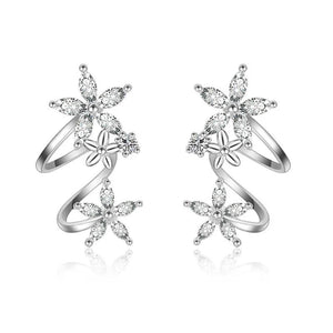 925 Silver Snowflake Wave Stud Earrings Zircon Crystal Women Wedding Jewelry
