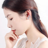 925 Silver Snowflake Wave Stud Earrings Zircon Crystal Women Wedding Jewelry