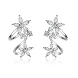 925 Silver Snowflake Wave Stud Earrings Zircon Crystal Women Wedding Jewelry