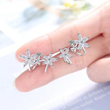925 Silver Snowflake Wave Stud Earrings Zircon Crystal Women Wedding Jewelry