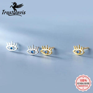 Davis 925 Silver Eye CZ Stud Earrings Women Wedding Party Jewelry