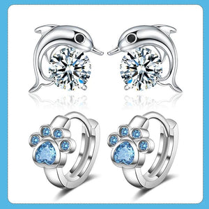 Dolphin Silver Earring Jewelry Gift CZ Animal Footprint Hoop Earrings Women