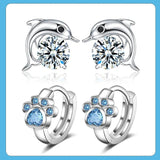 Dolphin Silver Earring Jewelry Gift CZ Animal Footprint Hoop Earrings Women