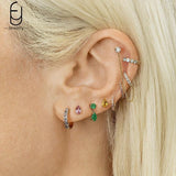 925 Silver Earrings Orange/Yellow Crystal Pendants Hoops High Jewelry