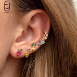 925 Silver Earrings Orange/Yellow Crystal Pendants Hoops High Jewelry