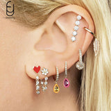 925 Silver Earrings Orange/Yellow Crystal Pendants Hoops High Jewelry