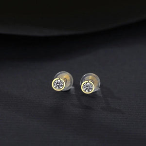 925 Sterling Silver Zircon Round Stud Earrings 14K Plating