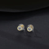925 Sterling Silver Zircon Round Stud Earrings 14K Plating