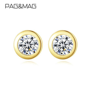 925 Sterling Silver Zircon Round Stud Earrings 14K Plating